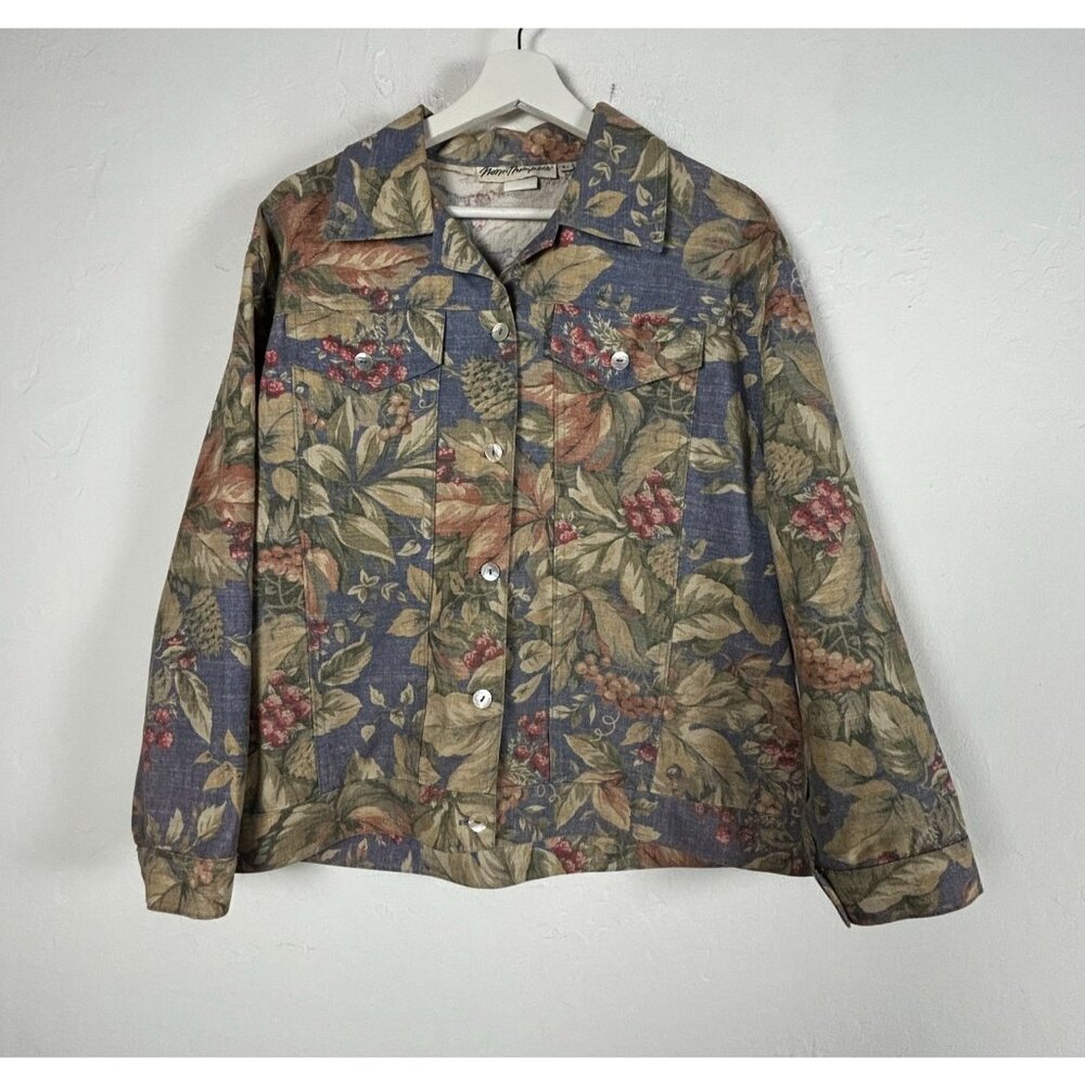 Norm Thompson Womens Tapestry Multicolor Floral Button Front Jacket Large Casual